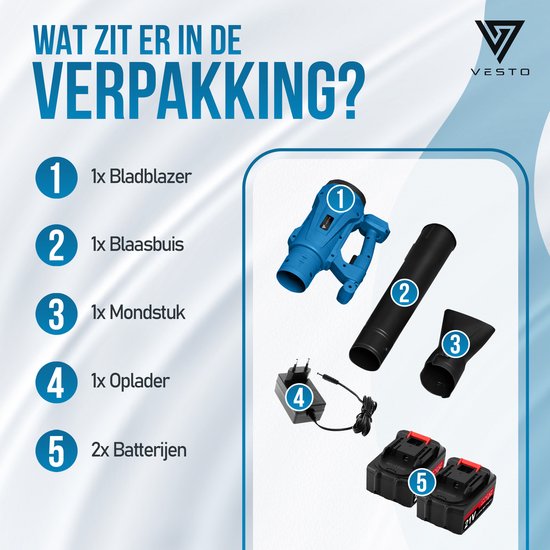 Souffleur de feuilles sans fil Vesto® - Souffleur de feuilles compact et sans fil pour le jardin et l'allée - Léger et puissant - Convient pour les feuilles et les déchets de jardin - Chargeur inclus