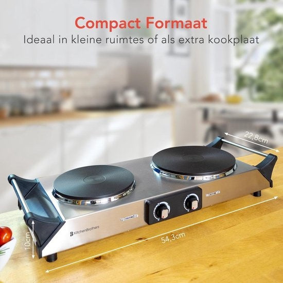 KitchenBrothers Table de cuisson électrique - 2 brûleurs - 2500W - inox