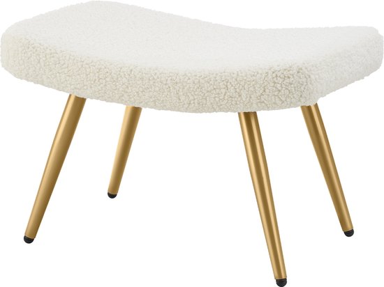 tectake® Fauteuil de style scandinave - Avec pouf - Teddy chair Hygge - Chaise pour le salon, la chambre - Chaise longue - Pieds en métal doré - Capacité jusqu'à 150 kg - Crème