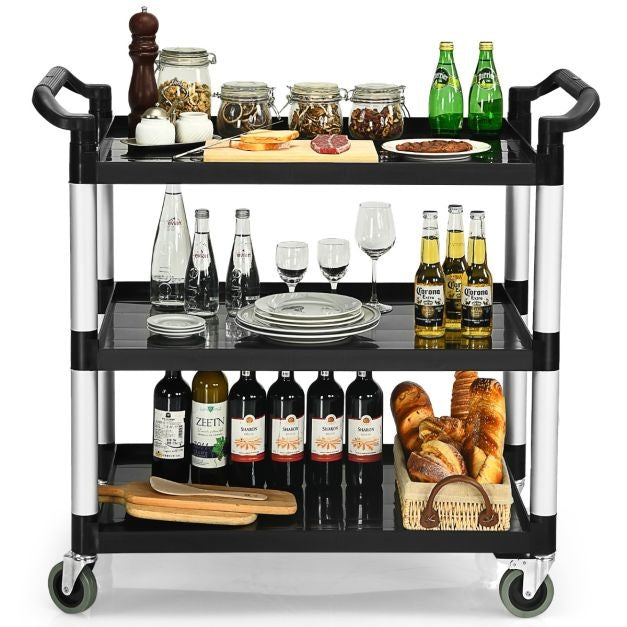 Coast 3-Stage Serving Trolley Multifunctional Trolley with Handles and 4 Wheels Kitchen Trolley Side Trolley Metal Trolley Black