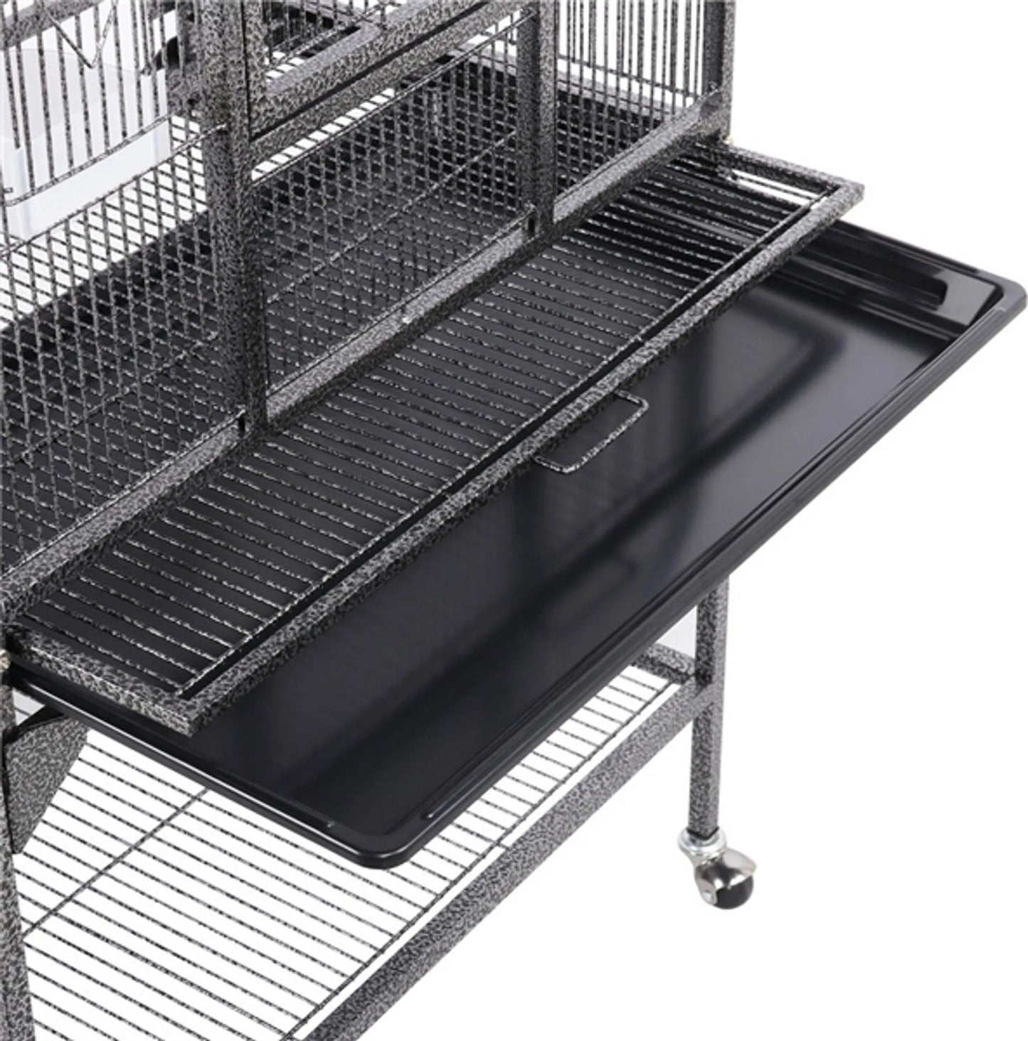 Yaheetech Cage à oiseaux avec base mobile - Avec tiroir amovible et étagère de rangement supplémentaire et 4 mangeoires - Pour perruches, pinsons et canaris - Métal noir peint par poudrage - 61 x 43 x 136 cm