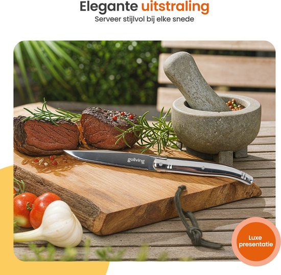 Goliving Couteaux à steak - Couteau à viande - Lavable au lave-vaisselle - Set de 6 couteaux à steak - Acier inoxydable - Set de couteaux - Couteau dentelé - Silver