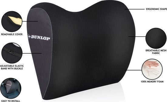 Dunlop Neck Support - Car Seat Neck Cushion - 100% Memory Foam - Universal Fit - Black