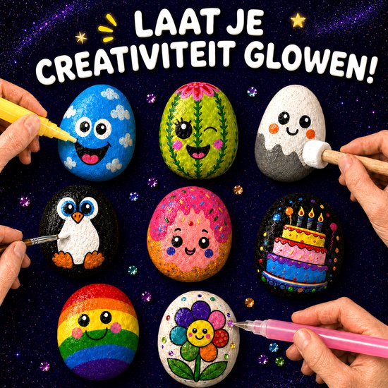 Vaive Peinture sur pierre, 2109 pièces – Kit de bricolage « Happy Stones » phosphorescentes – Bricolage - Kit de bricolage pour filles et garçons - Kits de bricolage