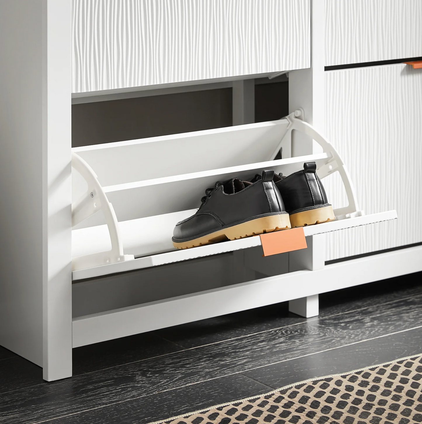 SoBuy FSR186-II-W Meuble à chaussures - Meuble de rangement étroit avec 4 abattants, compact et peu encombrant pour l'entrée et le salon - 104x23x82 cm - Blanc