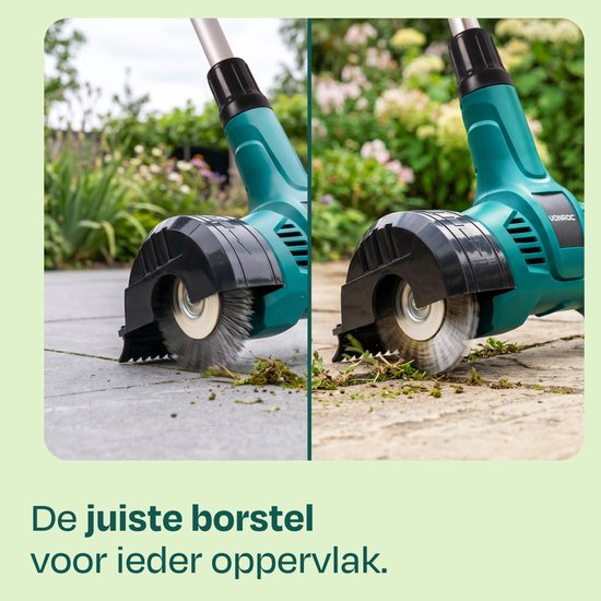 Brosse électrique anti-mauvaises herbes VONROC 500 W - nettoyeur de joints - élimination - manche télescopique - avec brosse en acier et en nylon