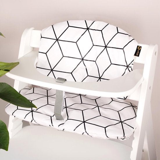 Ensemble de coussins Ukje - Coussins pour chaise haute - Compatible avec Hauck - Chaise haute - Plastifié - Blanc à motifs de cubes