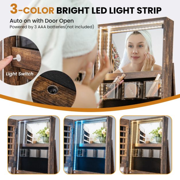 Armoire à bijoux Coast - MDF - Miroir & Led inclus - 54,5 cm x 161 cm - Vintage