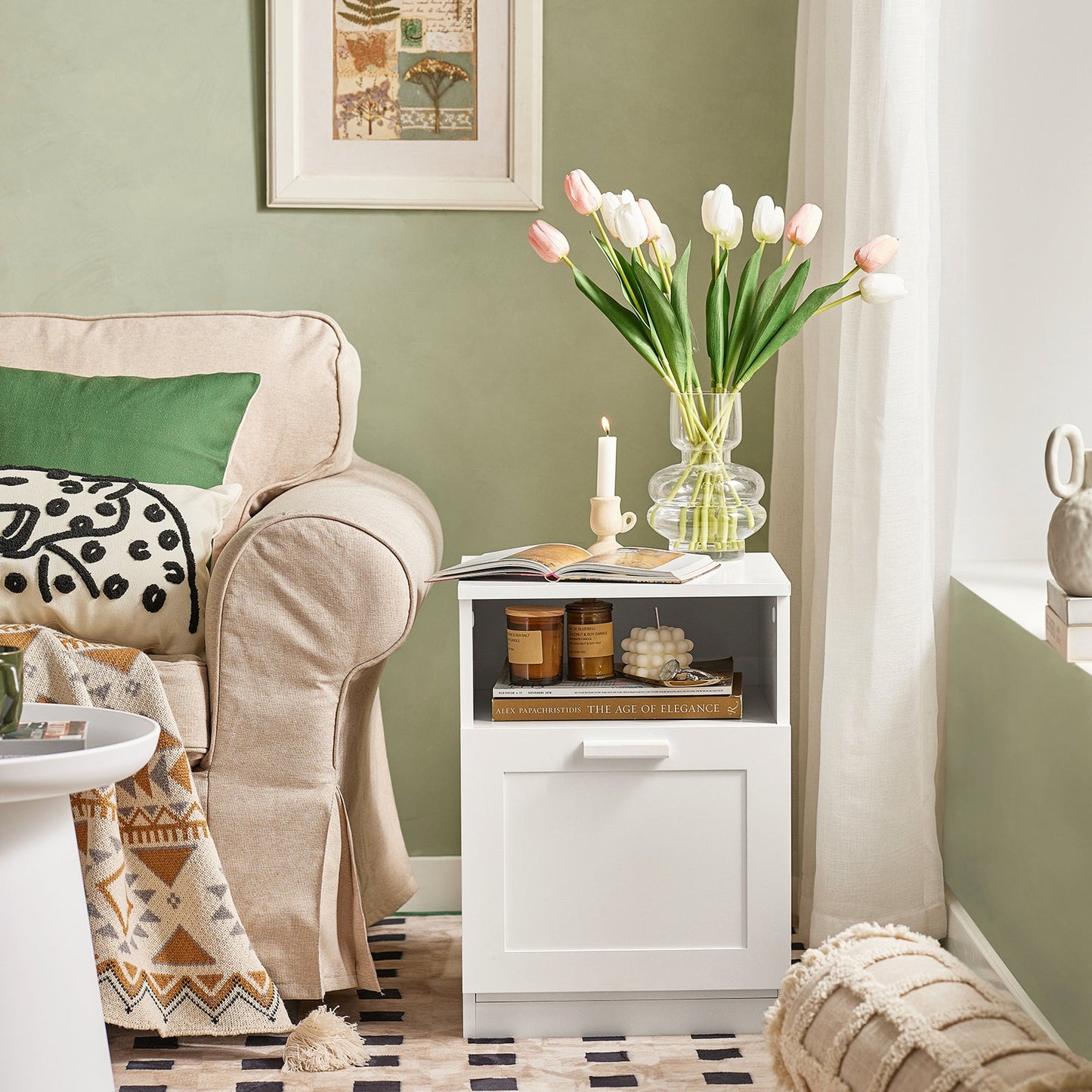 SoBuy Table de chevet - avec compartiment ouvert et tiroir - max. 30 kg - 39 x 38 x 55 cm - blanc