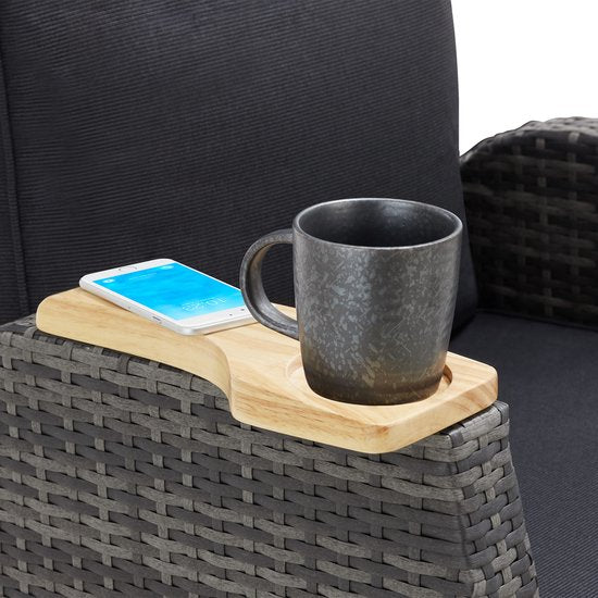 tectake® - Fauteuil d'extérieur en osier - Fauteuil à haut dossier - Repose-pieds et dossier réglable - Fauteuil relax avec fonction d'inclinaison - Meubles de salon pour le jardin - Fauteuil de terrasse - Fauteuil de lecture - Incl. espace pour tasse/ver