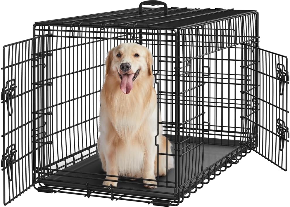 Cage pliable pour chien Yaheetech XL - 107 x 66 x 74,5 cm - 2 portes avec cloison de séparation et fond amovible - Noir