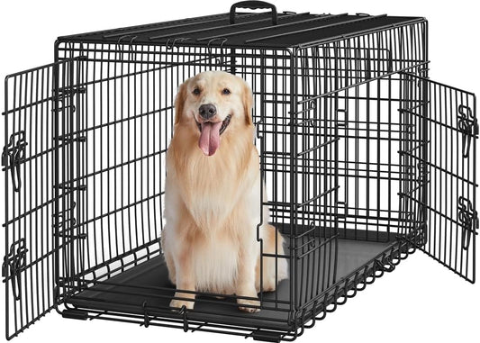 Cage pliable pour chien Yaheetech XL - 107 x 66 x 74,5 cm - 2 portes avec cloison de séparation et fond amovible - Noir