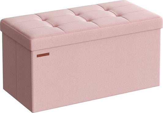 Tabouret de rangement - Banc ottoman - Organisateur de coffre à jouets - MDF & Lin - Rose pastel