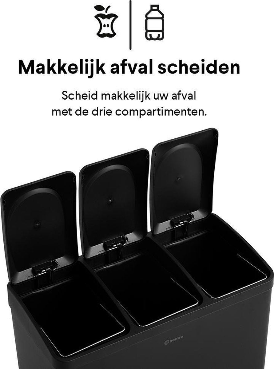 Poubelle a 3 compartiments - Homra MAXER - Poubelle 60 litres (3x 20L) - Noir