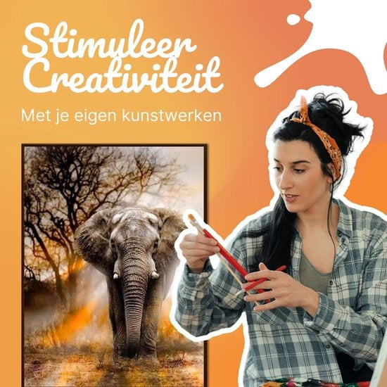 Rubye® Peinture par Numéros pour Adultes – Éléphant Puissant – Pinceaux Inclus – Toile de Peinture sur Toile – Coloriage par Numéro – 40x50cm