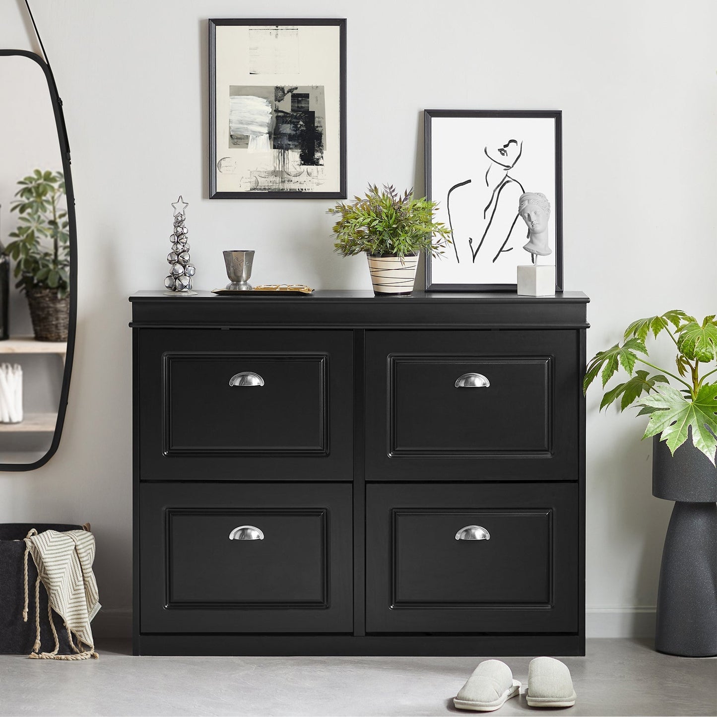 Meuble à chaussures SoBuy FSR79-SCH avec 4 tiroirs - 105 x 24 x 82 cm - Noir