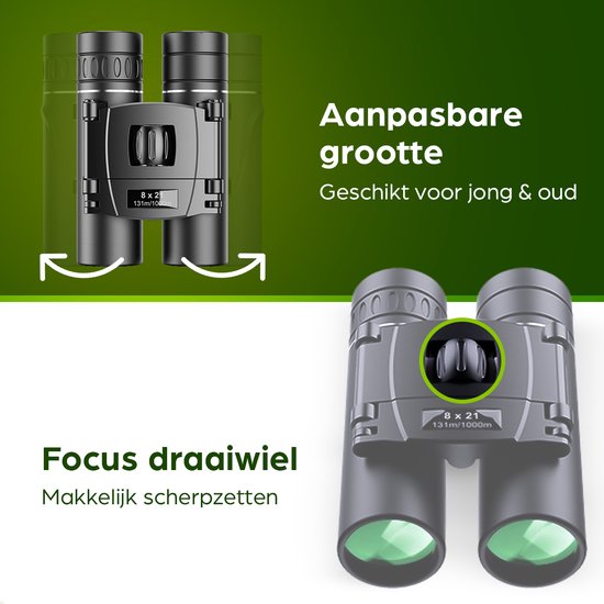 Jumelles compactes Exortus® FMC pour adultes et enfants – Télescope d'observation 8x21 – Avec sac de transport et cordon de cou – Observation des oiseaux, voyages, chasse