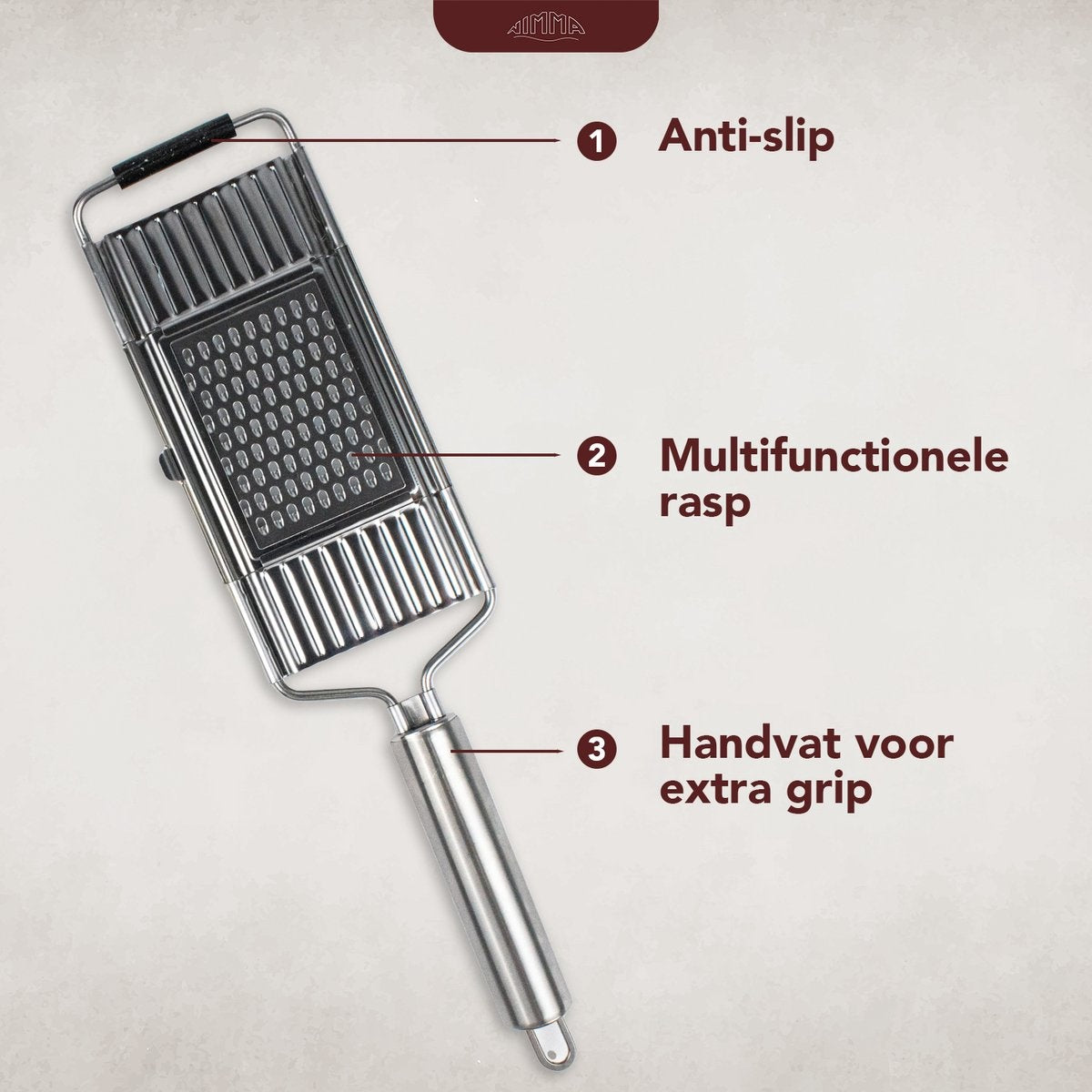 Nimma® Hand Grater - 3-in-1 Grater - Cheese Grater - Ginger Grater - Garlic Grater - Vegetable Slicer - Mandolin Attachment - Stainless steel Grater
