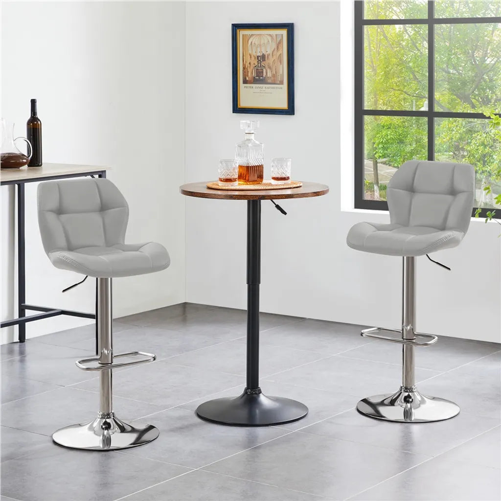 Yaheetech Ensemble de 2 tabourets de bar réglables en hauteur - avec siège et repose-pieds en coque et protection du fond en caoutchouc - pour îlot de cuisine et bar - cuir synthétique gris et métal - 50.5 x 44 x 89 - 111 cm