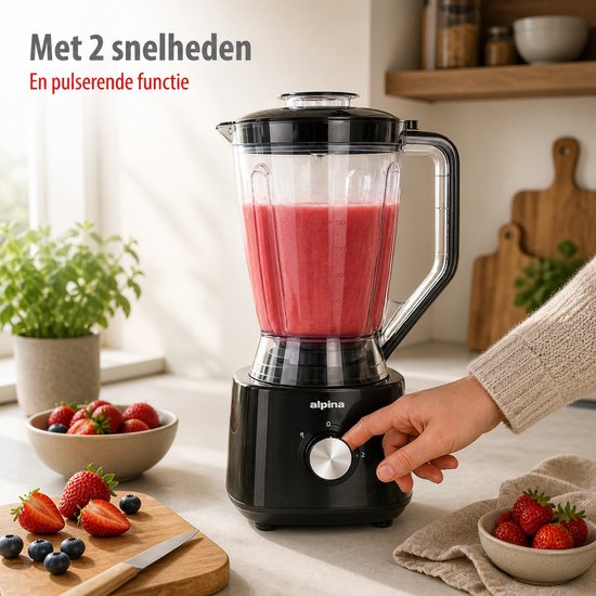 Robot ménager 3-en-1 Alpina : robot de cuisine, mixeur et machine à smoothies - Robot ménager multifonction - Coupe-légumes - Hachoir - 2 L - Sans BPA - Lavable au lave-vaisselle - FP413GS - Noir