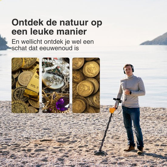 EarthVision Détecteur de métaux TerraWave - Pour enfants et adultes - Hauteur réglable - Etanche - Léger - Piles et pelle incluses