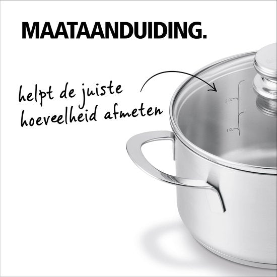BRABANTIA ENJOYMENT Casserole - Ø 24 cm - Acier inoxydable - Couvercle en verre - Sans PFAS - Compatible avec l'induction