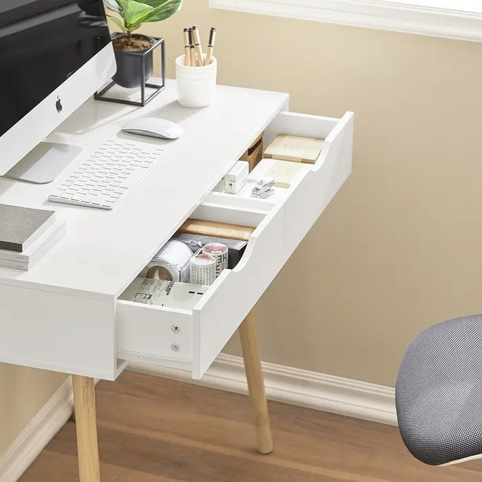 Bureau avec 2 tiroirs, SoBuy, Table De Bureau, 90 x 45 x 77 cm, Blanc
