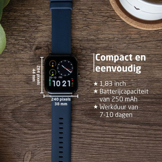 BREND Smartwatch pour femmes et hommes - podomètre, tensiomètre et cardiofréquencemètre - montre de sport - étanche - bleu