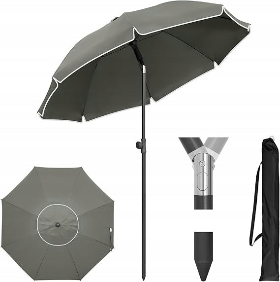 Parasol de jardin rond eSituro - Gris - 175 cm - Protection UV