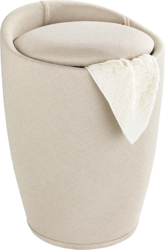 Panier à linge couleur crème avec sac à linge amovible / pouf / siège / tabouret