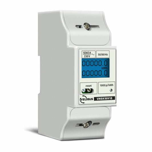 Velleman - Compteur kWh professionnel - monophasé - montage sur rail DIN - 80A - avec compteur journalier réinitialisable - affichage LCD - pour panneaux solaires et chargeurs