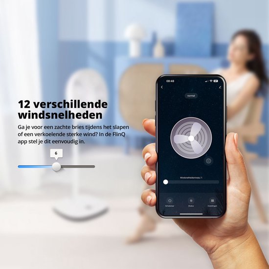 FlinQ Smart Fan - Ventilateur sur trépied - Ventilateur sur pied - Ventilateur silencieux avec rotation à 90° - contrôlé par application ou télécommande - Blanc