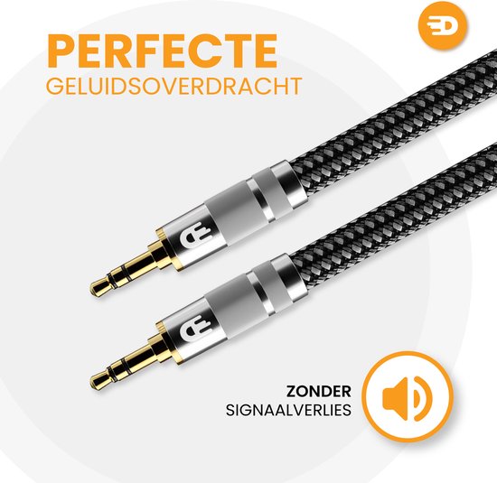 Premium AUX Cable 3.5 mm - Câble audio en nylon - plaqué or - mâle vers mâle - argent - 3 mètres