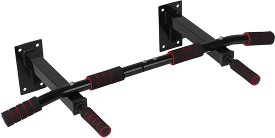 TTD® Premium Pull Up Bar - Pull Up Station - Wall Mount Pull Up Bar - Dip Station - Dip Bars - Home Sports - Home Fitness - Premium materials - Extra sturdy mounting parts - Home workout - Black/Red