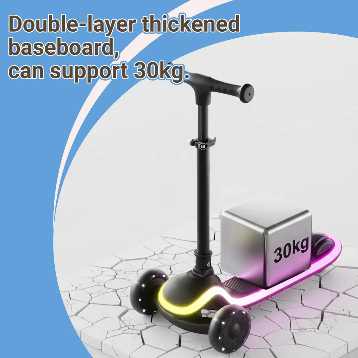 Trottinette pour enfants Neuleb YFQ à 3 roues avec roues à LED - Pliable - Noire