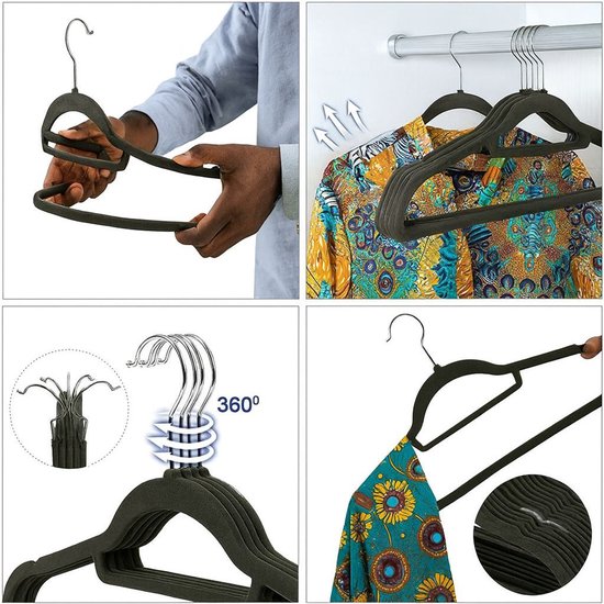 Ceruzo Cintres Noirs - 50 - Antidérapant - Crochet pivotant