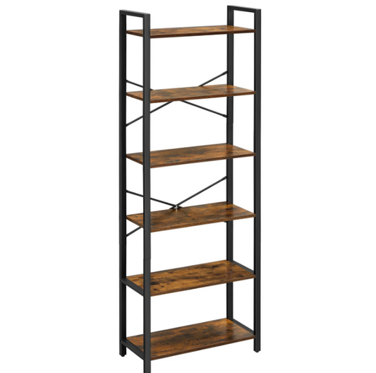 Bibliothèque Joyfurnos à 6 étagères - Style industriel - 30 x 66 x 186 cm - Gris-beige/Noir