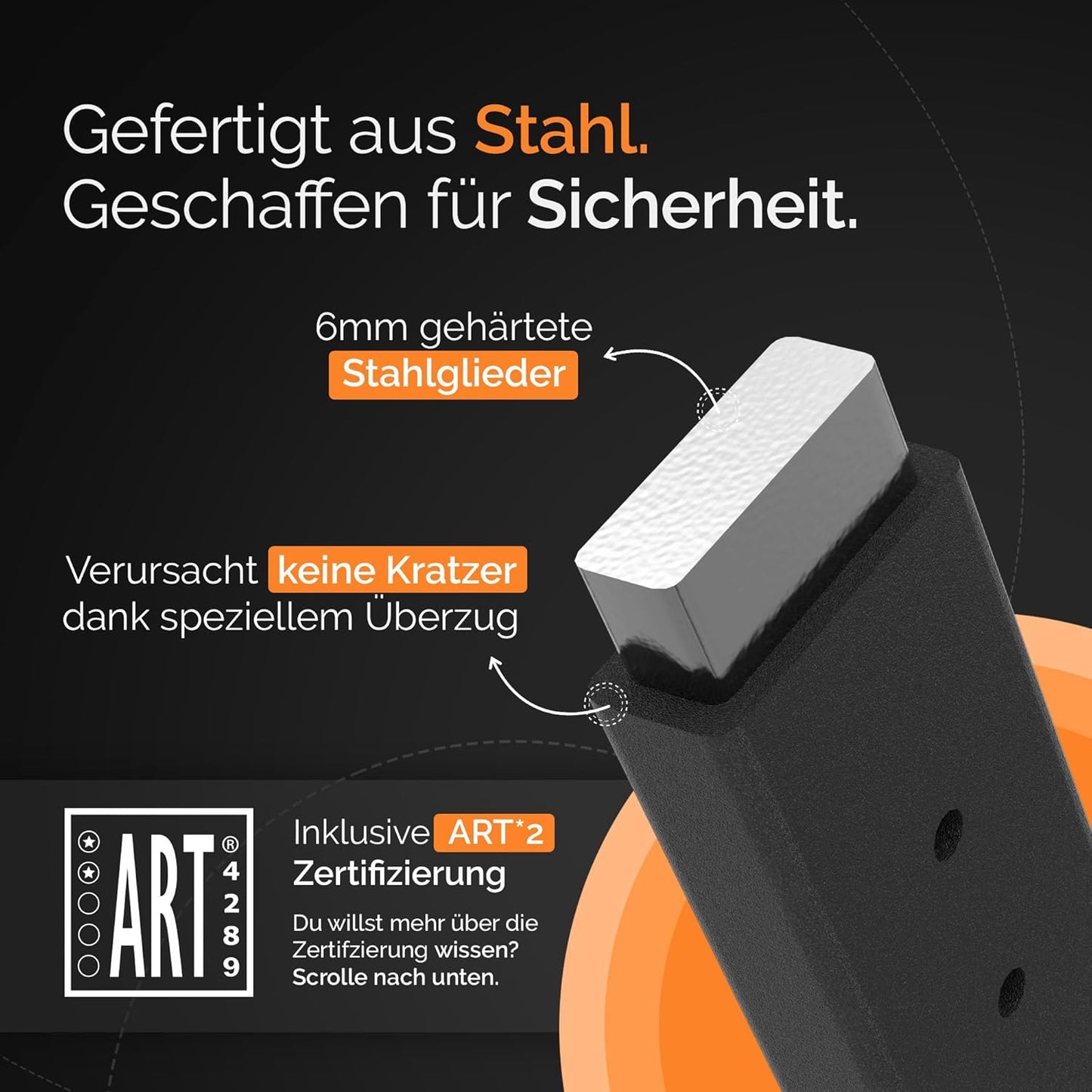 Antivol pliable 2Radwerk Secure Fold certifié ART - Haute sécurité pour vélos électriques et vélos classiques - 100 cm - Noir