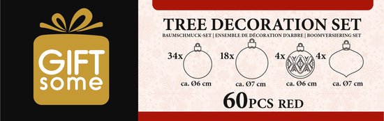 Lot de boules de Noël rouges Giftsome - 60 boules de Noël en plastique - 6/7 cm