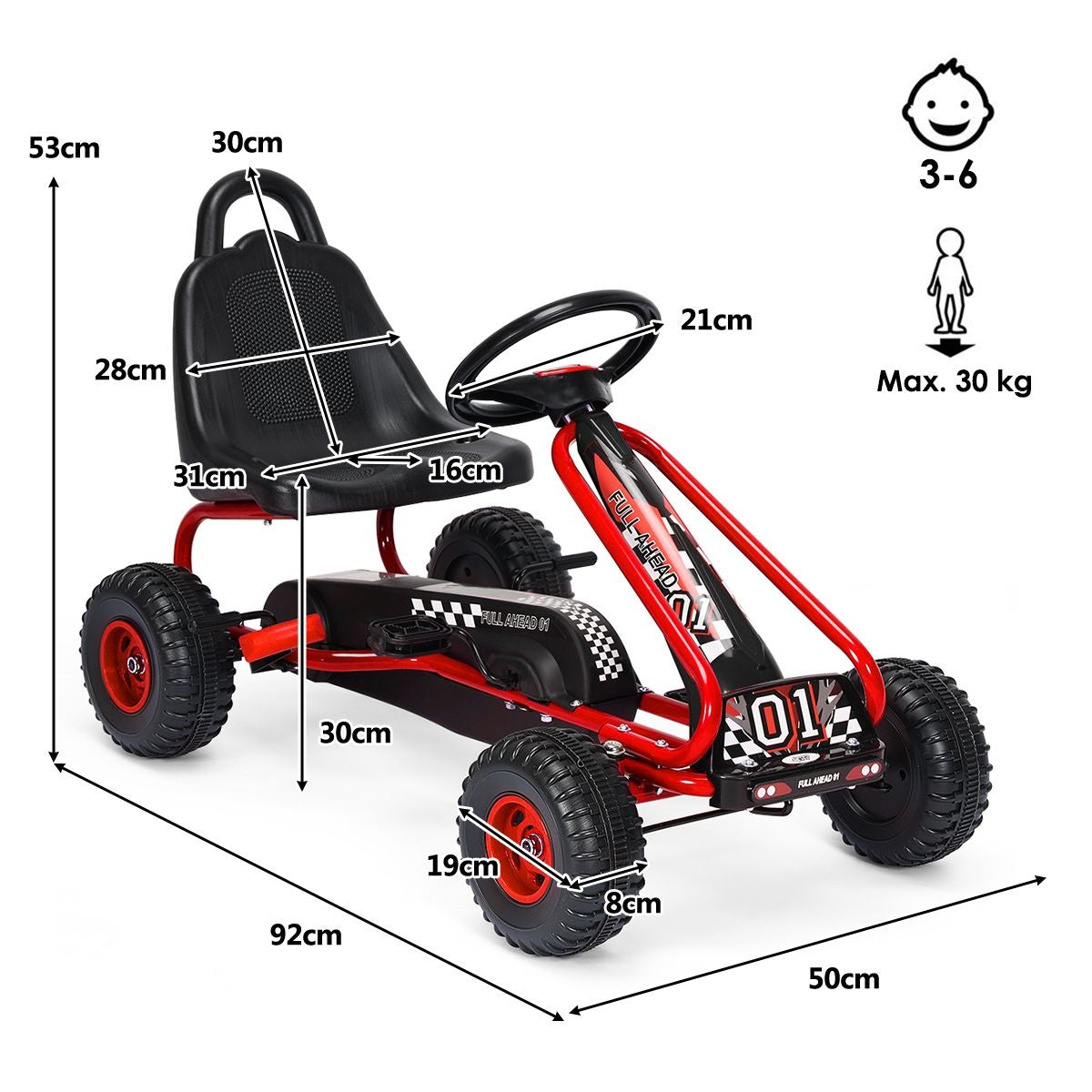 Gokart Go Cart avec frein à main Troll car 30kg véhicule à pédales véhicule à pédales 3-6 ans rouge