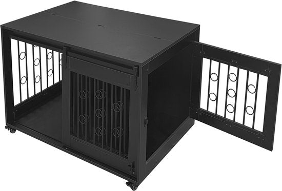 Niche pour chien sur roues - cage pour 2 chiens sur roues - niche - pour chiot et petits chiens - 2 espaces séparés