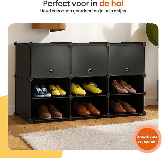 Meuble de rangement pliable Goliving - 24 paires - 92 x 82 cm - Meuble à chaussures - Meuble à chaussures avec portes - Banc à chaussures - Noir
