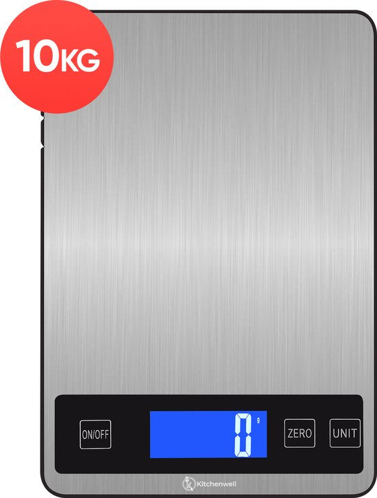 Kitchenwell Balance de cuisine numérique de précision - Balance de cuisine - 1gr - 10kg - Fonction tare - Gris