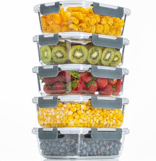 Stosh Meal Prep Trays - Plateaux fraîcheur - Plateaux congélation - Etanches à l'air - 5 pièces - 1L - Sans BPA - Verre