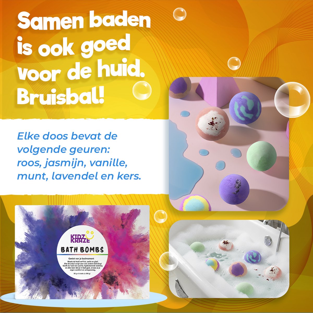 Kidzkraze Boules effervescentes, lot de 6 - Bombes de bain pour enfants