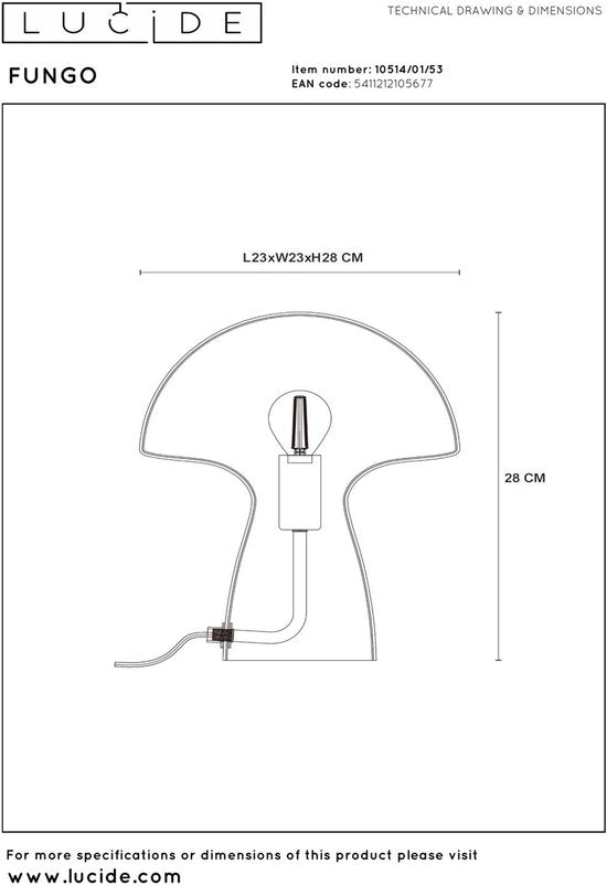 Lucide FUNGO - Lampe de table - 1xE27 - Orange