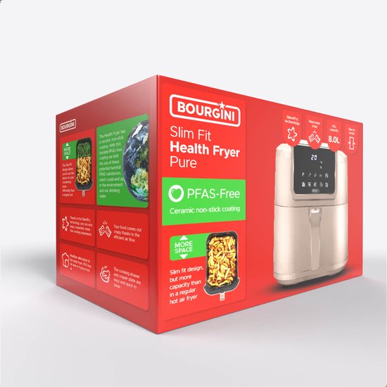 Bourgini Slimfit Airfryer XXL Beige - Friteuse à air chaud - 8 litres - 1700W - sans PFAS