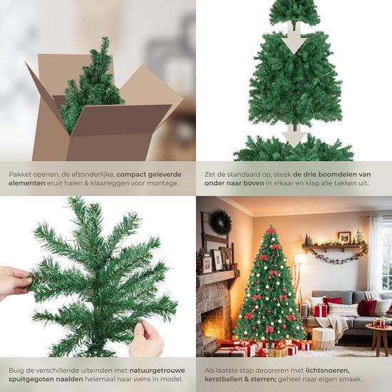 tectake® Arbre de Noël artificiel - Arbre de Noël artificiel fermé avec branches de pin flexibles et pliables et support en acier - 230 cm, 1346 aiguilles - Vert, idéal pour les décorations de Noël