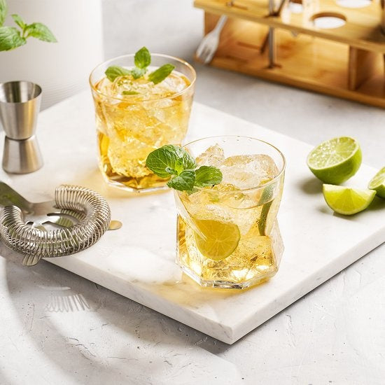 KitchenBrothers Set à cocktail avec shaker - 25 pièces - Set de luxe - Emballage cadeau - Marron clair/Bambou