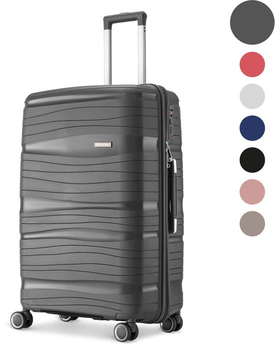 SKYCASES Travelin' Charm - 28-inch Large Travel Suitcase - Number Lock - 41x24x69 cm - 98L - Lightweight, Waterproof & Durable - Anthracite V2